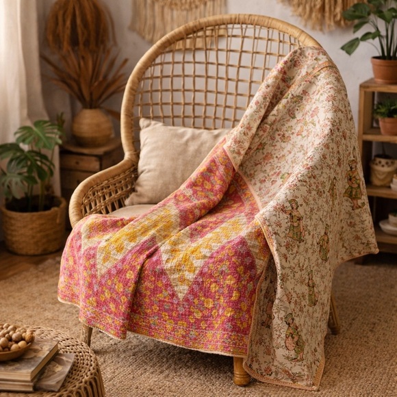Kantha Bae Other - Vintage Kantha Quilt Throw Blanket 54” x 86” | Double Sided | Soft Cotton